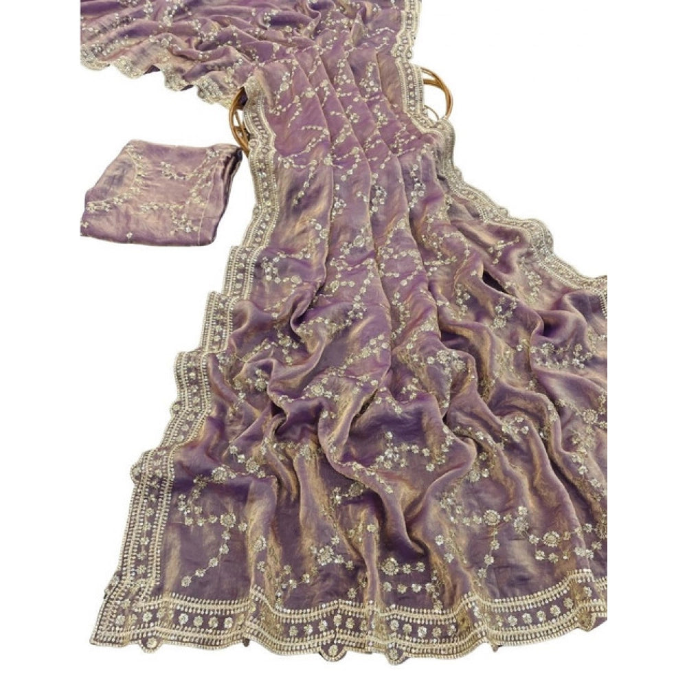 Generic Women's Silk Embellished Saree With Unstitched Blouse 5.5Mtr (Lavender)