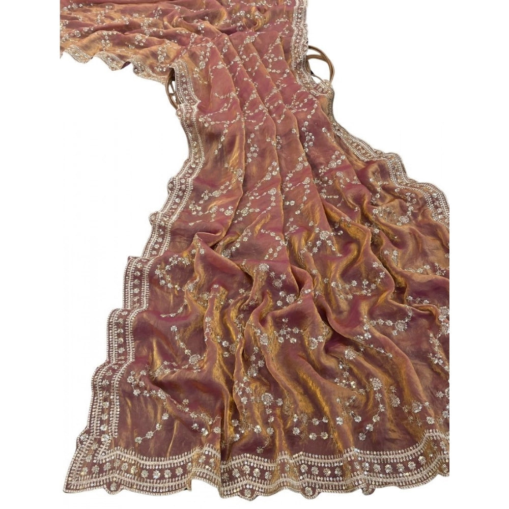 Generic Women's Silk Embellished Saree With Unstitched Blouse 5.5Mtr (Peach)