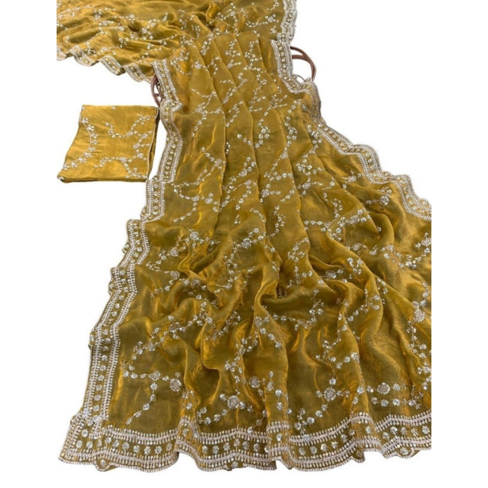 Generic Women's Silk Embellished Saree With Unstitched Blouse 5.5Mtr (Mustard-Yellow)