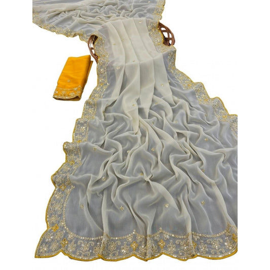 Generic Women's Star Georgette Embellished Saree With Unstitched Blouse 5.5Mtr (Beige)