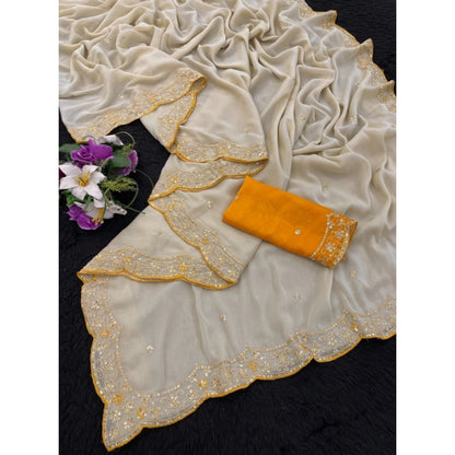 Generic Women's Star Georgette Embellished Saree With Unstitched Blouse 5.5Mtr (Beige)