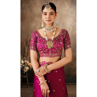 Generic Women's Silk Embroidered Saree With Unstitched Blouse 5.5Mtr (Pink)