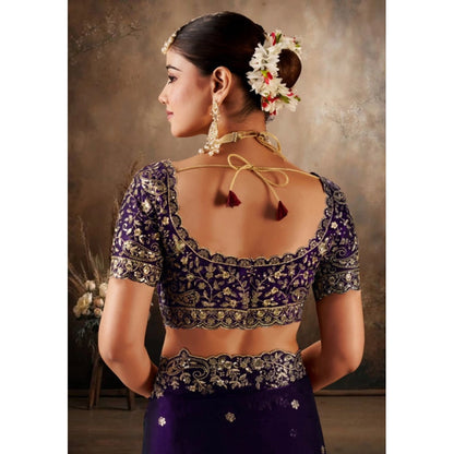 Generic Women's Silk Embroidered Saree With Unstitched Blouse 5.5Mtr (Purple)