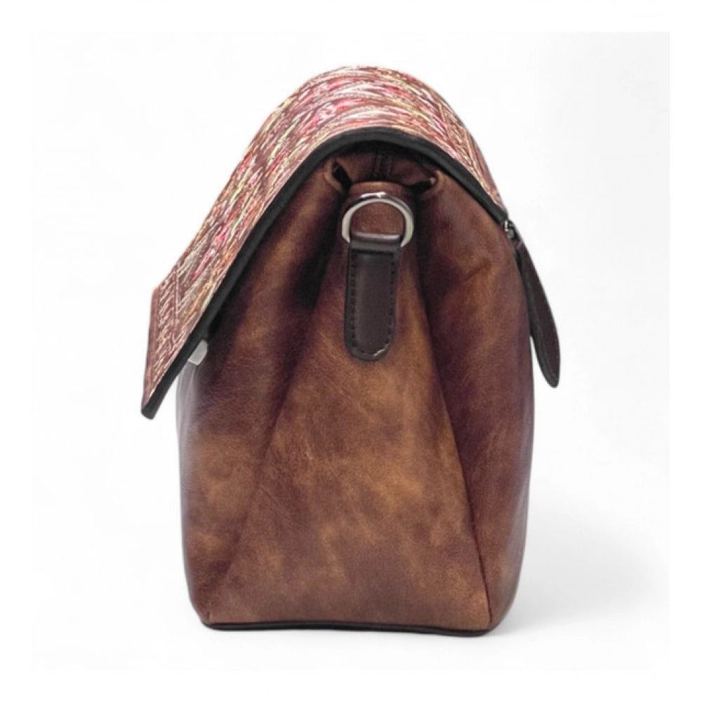 Generic Women's Polyurethane Floral Embroidered Crossbody Sling Bag with Adjustable &amp; Removable Strap (Dark Brown)