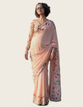 Generic Women's Linen Floral Printed Saree With Unstitched Blouse - 5.5 Mtr (Peach)