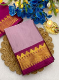 Generic Women's Cotton Silk Striped Saree With Unstitched Blouse - 5.5 Mtr (Lavender-Maroon)