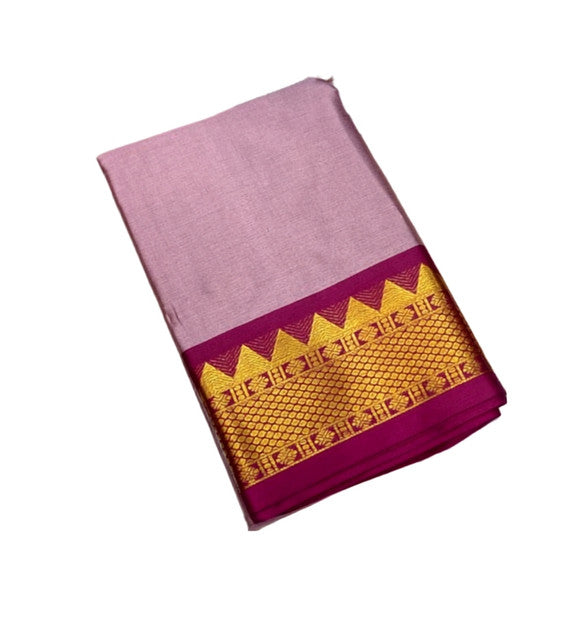 Generic Women's Cotton Silk Striped Saree With Unstitched Blouse - 5.5 Mtr (Lavender-Maroon)