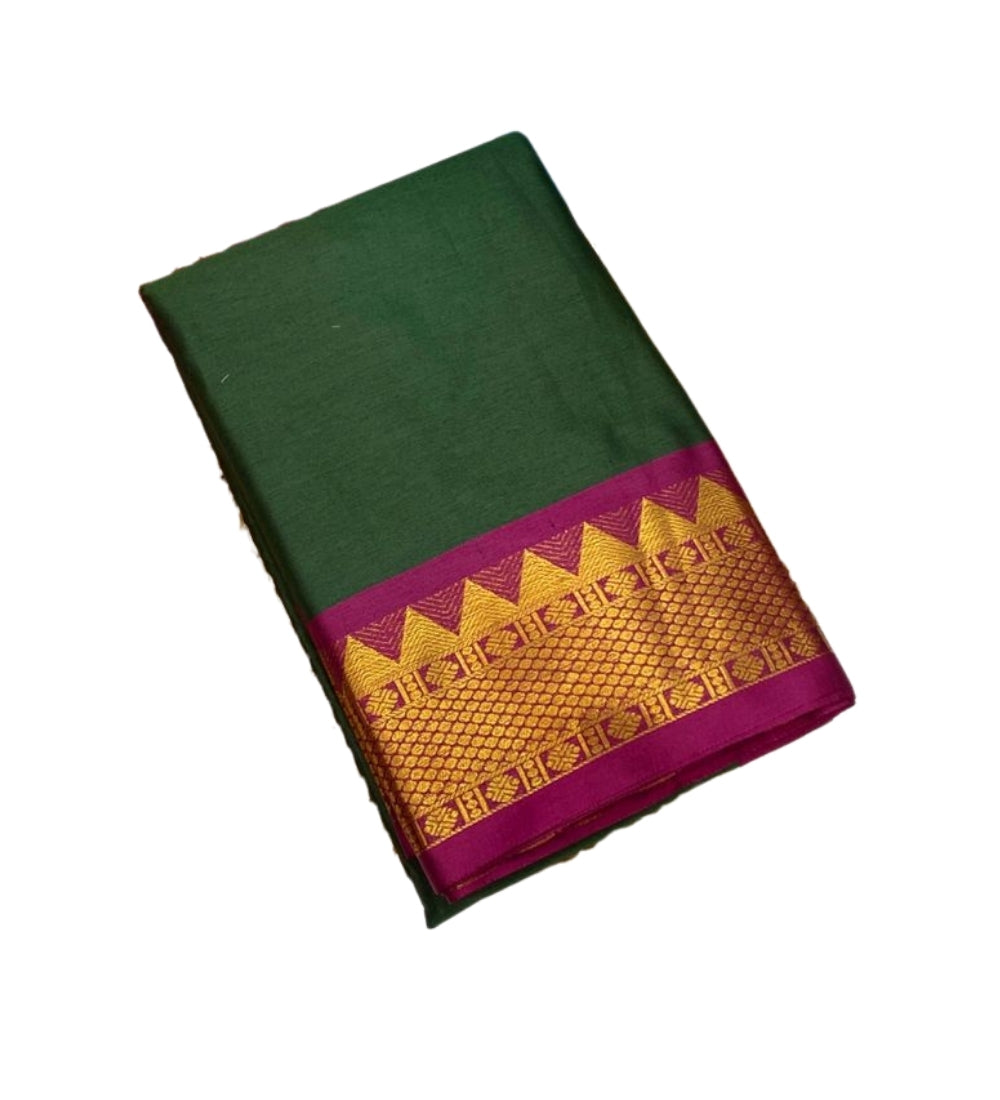 Generic Women's Cotton Silk Striped Saree With Unstitched Blouse - 5.5 Mtr (Dark Green-Magenta)
