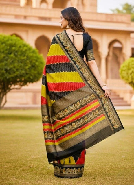 Generic Women's Silk Kalamkari Printed Saree With Unstitched Blouse - 5.5 Mtr (Multicolor) - Design 2