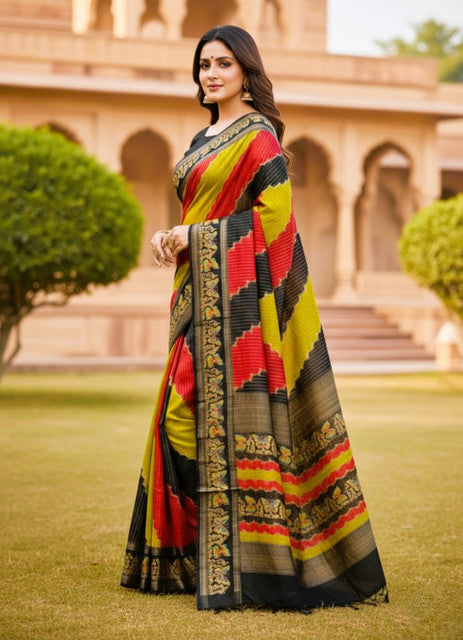 Generic Women's Silk Kalamkari Printed Saree With Unstitched Blouse - 5.5 Mtr (Multicolor) - Design 2