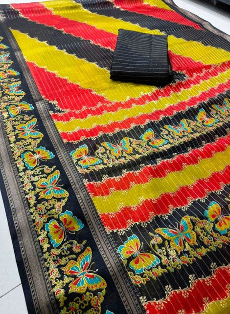 Generic Women's Silk Kalamkari Printed Saree With Unstitched Blouse - 5.5 Mtr (Multicolor) - Design 2