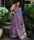 Generic Women's Linen Floral Printed Saree With Unstitched Blouse - 5.5 Mtr (Multicolor) - Design 2