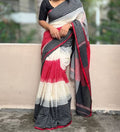Generic Women's Linen Checkered Saree With Unstitched Blouse - 5.5 Mtr (Multicolor)