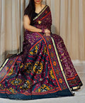 Generic Women's Linen Printed Saree With Unstitched Blouse - 5.5 Mtr (Purple-Navy Blue)