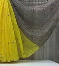 Generic Women's Linen Striped Saree With Unstitched Blouse - 5.5 Mtr (Lemon Yellow)