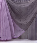 Generic Women's Linen Striped Saree With Unstitched Blouse - 5.5 Mtr (Purple)