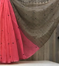 Generic Women's Linen Striped Saree With Unstitched Blouse - 5.5 Mtr (Pink)