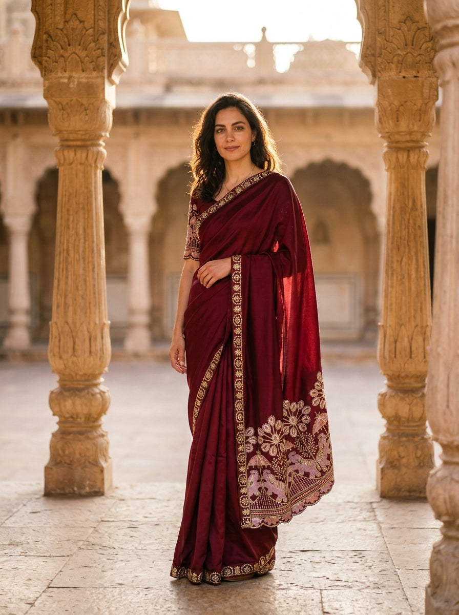 Saree and Blouse Piece — On Model - Outdoor | Generated by Modelize