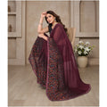 Shafusion maroon georgette saree with intricate floral print border worn by a model in a studio setting
