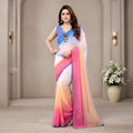 Shafusion ready-to-wear georgette saree in multicolor ombre with lace trim and matching unstitched blouse