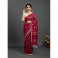 Shafusion pink georgette saree with floral embellishments and unstitched blouse worn by a model