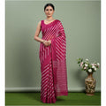 Shafusion pink georgette saree with white diagonal stripes and matching unstitched blouse worn by a model