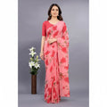 Shafusion red georgette saree with floral print and matching unstitched blouse worn by a model